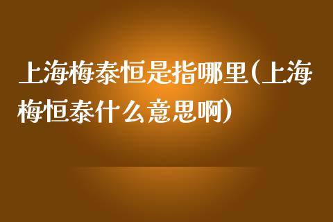 上海梅泰恒是指哪里(上海梅恒泰什么意思啊)_https://www.yunyouns.com_股指期货_第1张