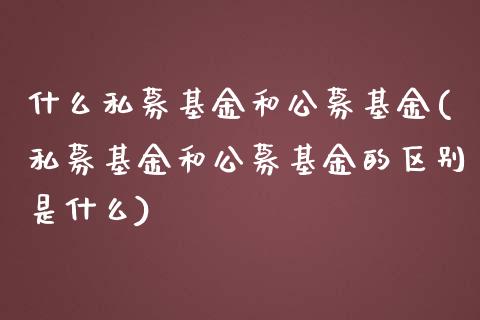 什么私募基金和公募基金(私募基金和公募基金的区别是什么)_https://www.yunyouns.com_股指期货_第1张