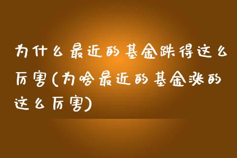 为什么最近的基金跌得这么厉害(为啥最近的基金涨的这么厉害)_https://www.yunyouns.com_股指期货_第1张