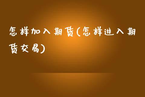 怎样加入期货(怎样进入期货交易)_https://www.yunyouns.com_期货行情_第1张