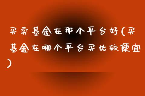 买卖基金在那个平台好(买基金在哪个平台买比较便宜)_https://www.yunyouns.com_恒生指数_第1张