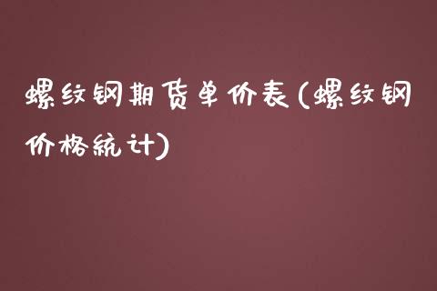 螺纹钢期货单价表(螺纹钢价格统计)_https://www.yunyouns.com_恒生指数_第1张