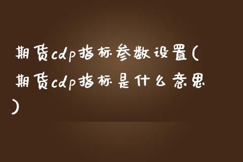 期货cdp指标参数设置(期货cdp指标是什么意思)_https://www.yunyouns.com_恒生指数_第1张