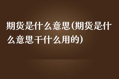 期货是什么意思(期货是什么意思干什么用的)_https://www.yunyouns.com_恒生指数_第1张