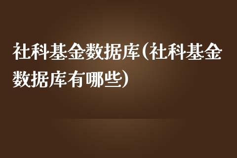 社科基金数据库(社科基金数据库有哪些)_https://www.yunyouns.com_恒生指数_第1张