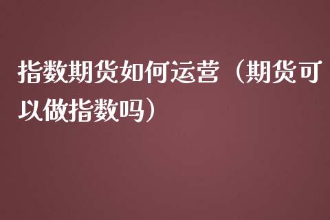 指数期货如何运营（期货可以做指数吗）_https://www.yunyouns.com_期货直播_第1张