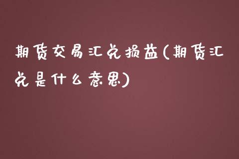 期货交易汇兑损益(期货汇兑是什么意思)_https://www.yunyouns.com_股指期货_第1张