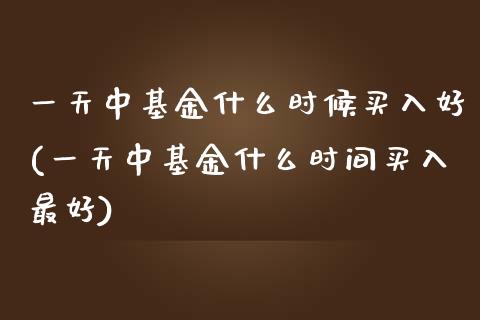 一天中基金什么时候买入好(一天中基金什么时间买入最好)_https://www.yunyouns.com_期货直播_第1张