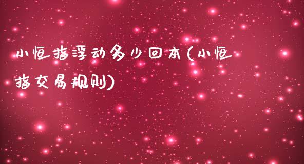 小恒指浮动多少回本(小恒指交易规则)_https://www.yunyouns.com_股指期货_第1张