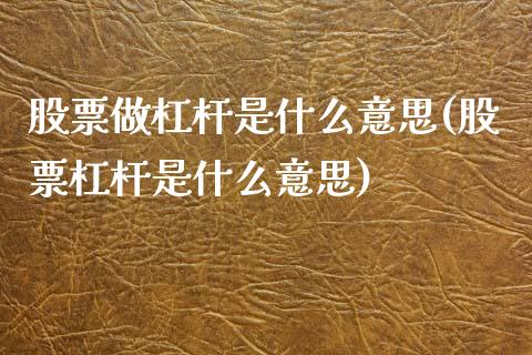 股票做杠杆是什么意思(股票杠杆是什么意思)_https://www.yunyouns.com_期货行情_第1张