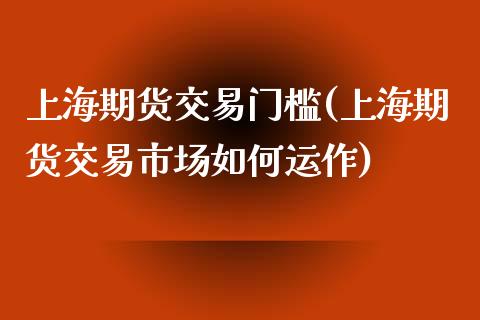 上海期货交易门槛(上海期货交易市场如何运作)_https://www.yunyouns.com_期货直播_第1张