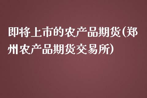 即将上市的农产品期货(郑州农产品期货交易所)_https://www.yunyouns.com_期货行情_第1张