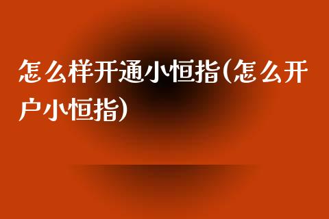 怎么样开通小恒指(怎么开户小恒指)_https://www.yunyouns.com_股指期货_第1张