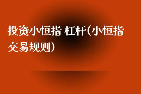 投资小恒指 杠杆(小恒指交易规则)_https://www.yunyouns.com_期货行情_第1张