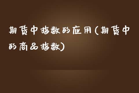 期货中指数的应用(期货中的商品指数)_https://www.yunyouns.com_恒生指数_第1张