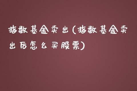 指数基金卖出(指数基金卖出后怎么买股票)_https://www.yunyouns.com_期货行情_第1张