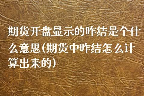 期货开盘显示的昨结是个什么意思(期货中昨结怎么计算出来的)_https://www.yunyouns.com_恒生指数_第1张