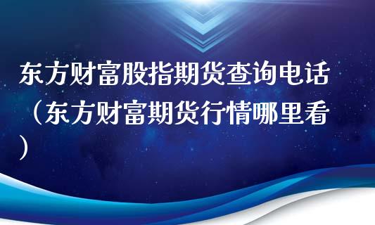 东方财富股指期货查询电话（东方财富期货行情哪里看）_https://www.yunyouns.com_期货行情_第1张