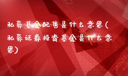 私募基金配售是什么意思(私募证券投资基金是什么意思)_https://www.yunyouns.com_期货行情_第1张