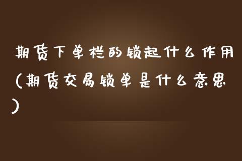 期货下单栏的锁起什么作用(期货交易锁单是什么意思)_https://www.yunyouns.com_股指期货_第1张