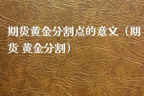 期货黄金分割点的意义（期货 黄金分割）_https://www.yunyouns.com_期货行情_第1张