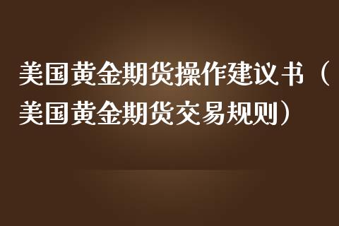 美国黄金期货操作建议书（美国黄金期货交易规则）_https://www.yunyouns.com_股指期货_第1张