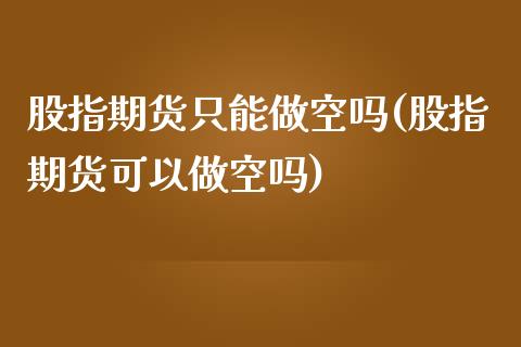 股指期货只能做空吗(股指期货可以做空吗)_https://www.yunyouns.com_恒生指数_第1张