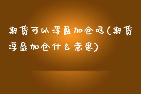 期货可以浮盈加仓吗(期货浮盈加仓什么意思)_https://www.yunyouns.com_恒生指数_第1张