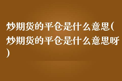 炒期货的平仓是什么意思(炒期货的平仓是什么意思呀)_https://www.yunyouns.com_股指期货_第1张