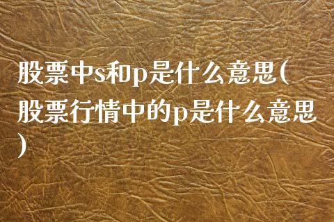 股票中s和p是什么意思(股票行情中的p是什么意思)_https://www.yunyouns.com_期货直播_第1张