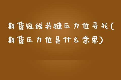 期货短线关键压力位寻找(期货压力位是什么意思)_https://www.yunyouns.com_恒生指数_第1张