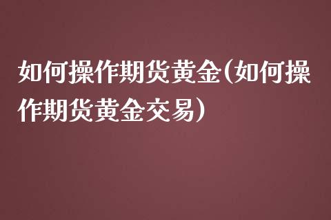 如何操作期货黄金(如何操作期货黄金交易)_https://www.yunyouns.com_期货行情_第1张