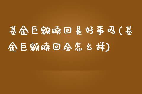 基金巨额赎回是好事吗(基金巨额赎回会怎么样)_https://www.yunyouns.com_股指期货_第1张