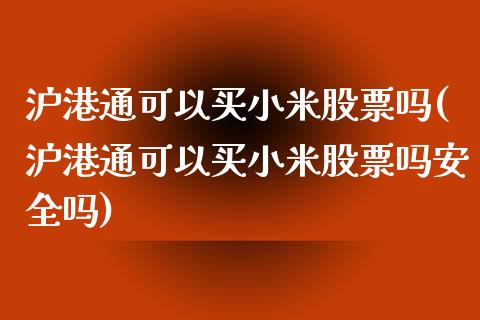 沪港通可以买小米股票吗(沪港通可以买小米股票吗安全吗)_https://www.yunyouns.com_期货行情_第1张