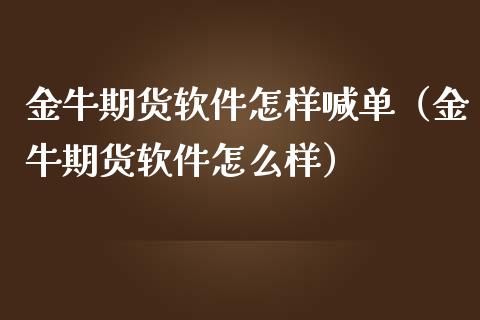 金牛期货软件怎样喊单（金牛期货软件怎么样）_https://www.yunyouns.com_恒生指数_第1张