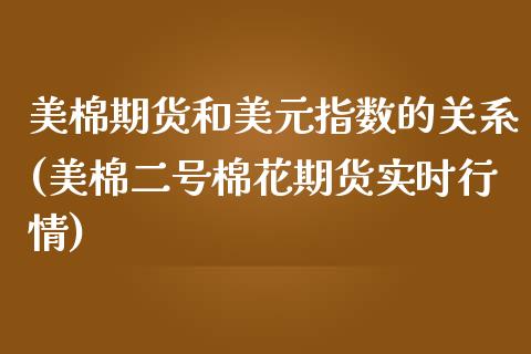 美棉期货和美元指数的关系(美棉二号棉花期货实时行情)_https://www.yunyouns.com_股指期货_第1张