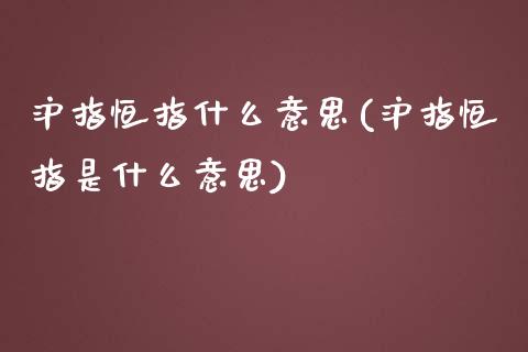 沪指恒指什么意思(沪指恒指是什么意思)_https://www.yunyouns.com_股指期货_第1张