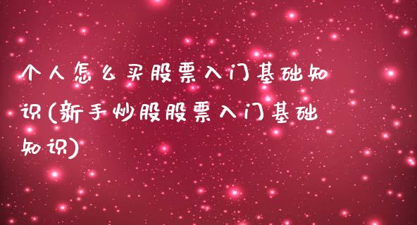 个人怎么买股票入门基础知识(新手炒股股票入门基础知识)_https://www.yunyouns.com_期货直播_第1张