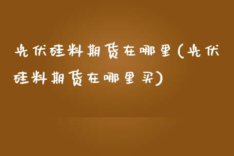 光伏硅料期货在哪里(光伏硅料期货在哪里买)_https://www.yunyouns.com_股指期货_第1张