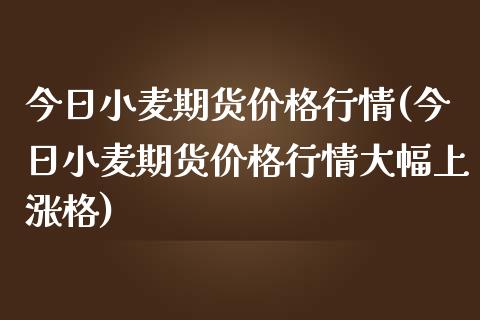 今日小麦期货价格行情(今日小麦期货价格行情大幅上涨格)_https://www.yunyouns.com_恒生指数_第1张