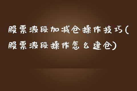 股票波段加减仓操作技巧(股票波段操作怎么建仓)_https://www.yunyouns.com_期货直播_第1张