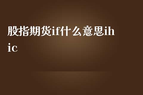 股指期货if什么意思ihic_https://www.yunyouns.com_恒生指数_第1张