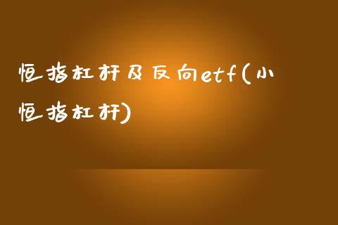 恒指杠杆及反向etf(小恒指杠杆)_https://www.yunyouns.com_期货直播_第1张