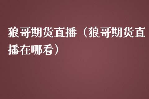 狼哥期货直播（狼哥期货直播在哪看）_https://www.yunyouns.com_恒生指数_第1张