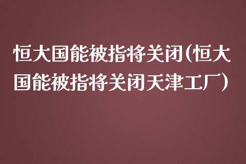 恒大国能被指将关闭(恒大国能被指将关闭天津工厂)_https://www.yunyouns.com_股指期货_第1张