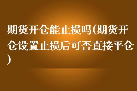 期货开仓能止损吗(期货开仓设置止损后可否直接平仓)_https://www.yunyouns.com_恒生指数_第1张