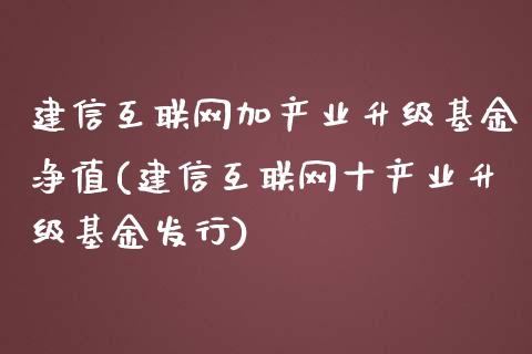 建信互联网加产业升级基金净值(建信互联网十产业升级基金发行)_https://www.yunyouns.com_期货行情_第1张