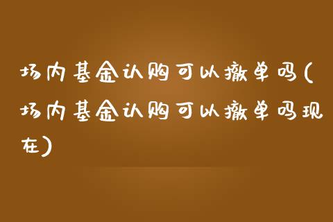 场内基金认购可以撤单吗(场内基金认购可以撤单吗现在)_https://www.yunyouns.com_期货行情_第1张