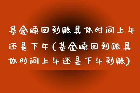 基金赎回到账具体时间上午还是下午(基金赎回到账具体时间上午还是下午到账)_https://www.yunyouns.com_股指期货_第1张