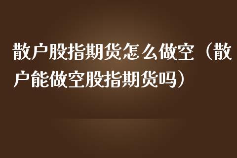 散户股指期货怎么做空（散户能做空股指期货吗）_https://www.yunyouns.com_恒生指数_第1张